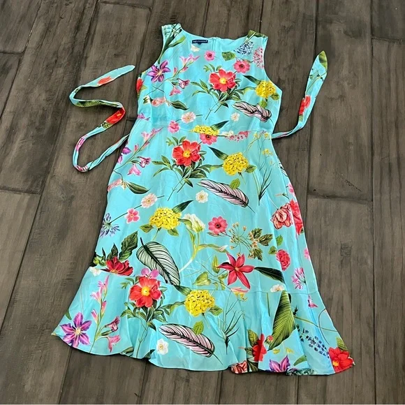 Talbots RSVP Occasion Collection Blue Floral Fit & Flare Dress - Size 12 - Picture 10 of 16